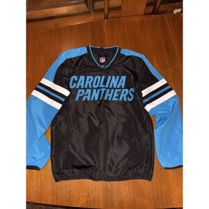 NFL Carolina Panthers Windbreaker Mens XS Black Pullover V Neck Jacket NWT